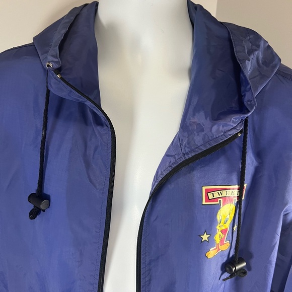 Vintage 90s Tweety Looney Tunes Windbreaker Hooded Jacket Large/xlarge Flawed - Picture 3 of 13